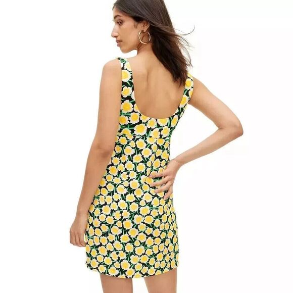 Diane Von Furstenberg Size 4 Yellow & Black Poppy Floral Print Mini Shift Dress - Picture 4 of 5